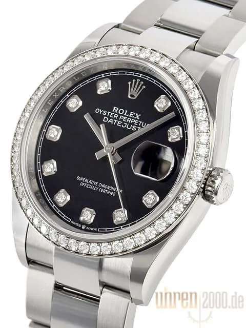 Rolex Datejust 36 Oystersteel Weißgold Diamant 126284RBR Diamant Schwarz