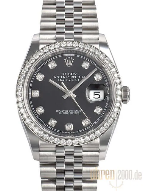Rolex Datejust 36 Weißgold Diamant 126284RBR Schwarz Diamant Jubile-Band