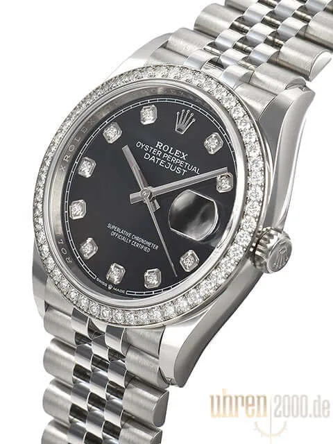 Rolex Datejust 36 Weißgold Diamant 126284RBR Schwarz Diamant Jubile-Band