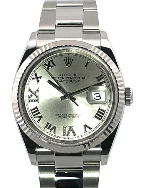 Rolex Datejust 36 Oystersteel Weißgold 126234 Silber Römisch Diamant