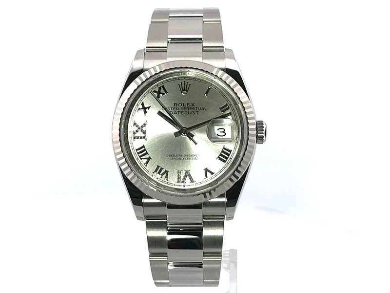 Rolex Datejust 36 Oystersteel Weißgold 126234 Silber Römisch Diamant