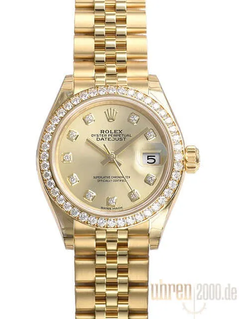Rolex Lady-Datejust 28 Gelbgold 279138 RBR Champagner Diamant Jubile-Band