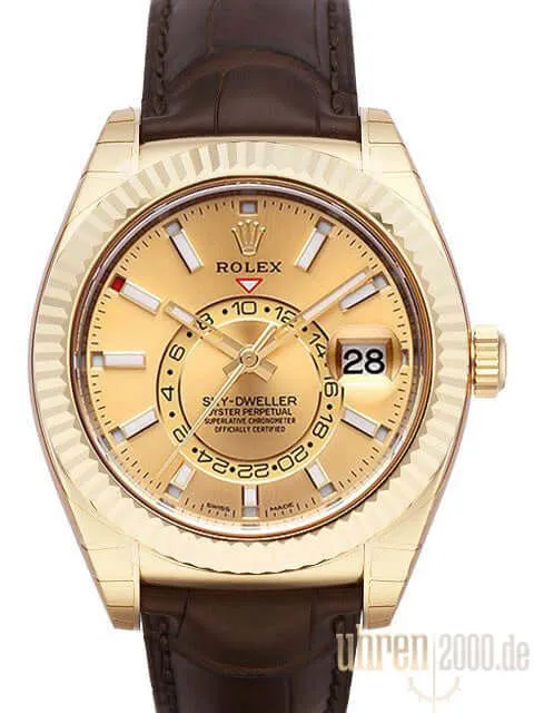 Rolex Sky-Dweller Gelbgold - Krokoleder 326138 Champagner