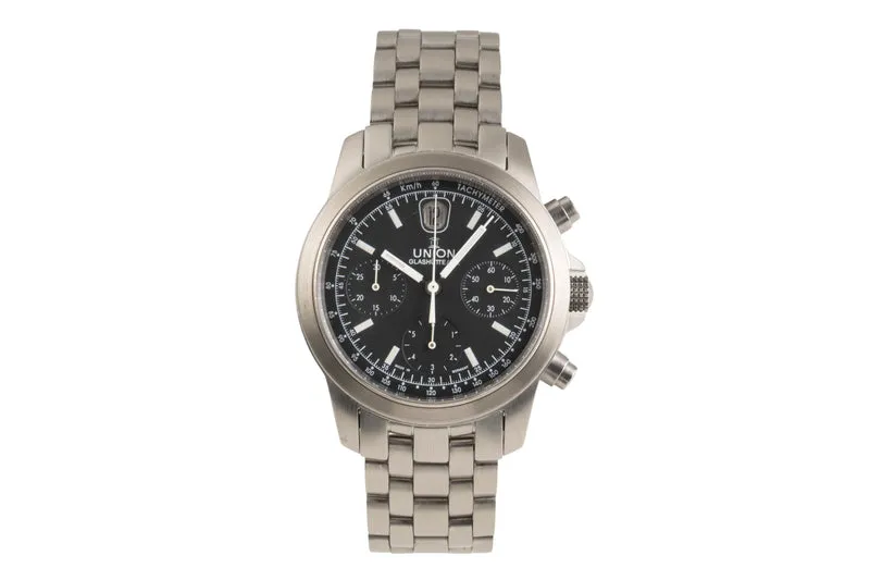 Union Glashütte Fliegeruhr chronograph steel automatic men's watch 26-32-09-05-10 LP: 3600EUR [2303134]