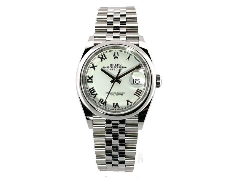 Rolex Datejust 36 Oystersteel 126200 Weiß Römisch Jubile-Band