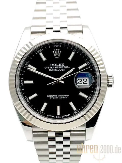 Rolex Datejust 41 Edelstahl Weißgold 126334 Schwarz aus 2018 Jubile-Band