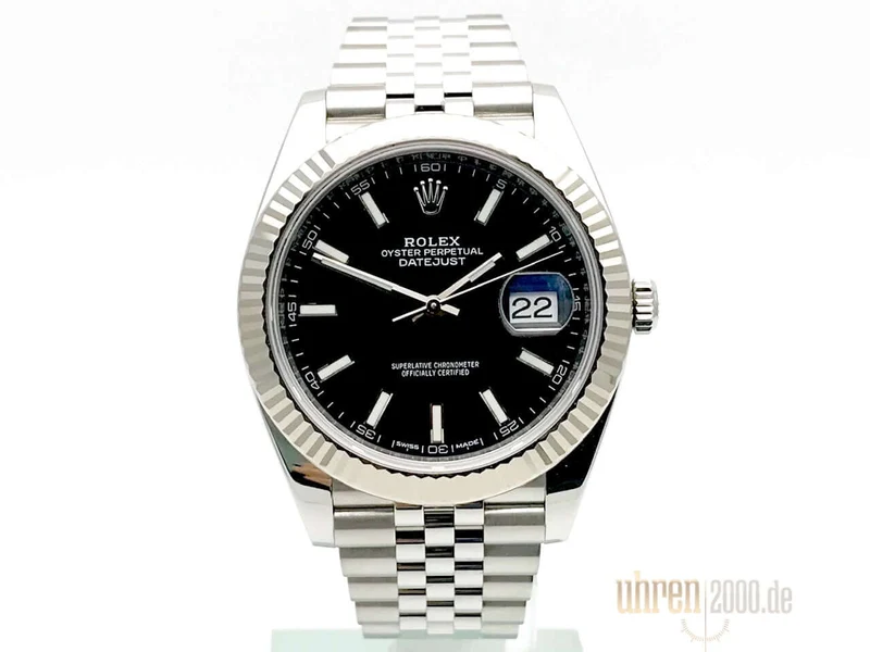 Rolex Datejust 41 Edelstahl Weißgold 126334 Schwarz aus 2018 Jubile-Band