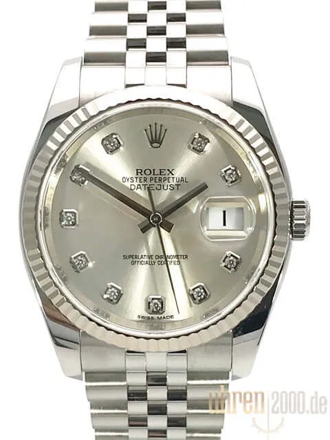 Rolex Datejust 36 Silber Diamant 116234 Jubile-Band aus 2018 LC100