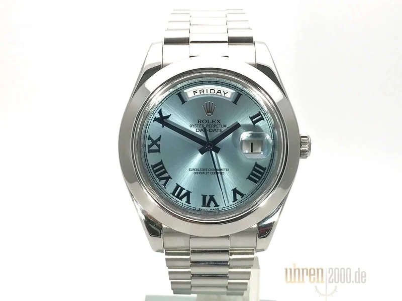 Rolex Day-Date II Platin 218206 Eisblau Römisch aus 2010 LC100