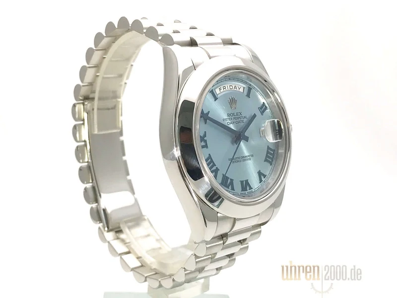 Rolex Day-Date II Platin 218206 Eisblau Römisch aus 2010 LC100