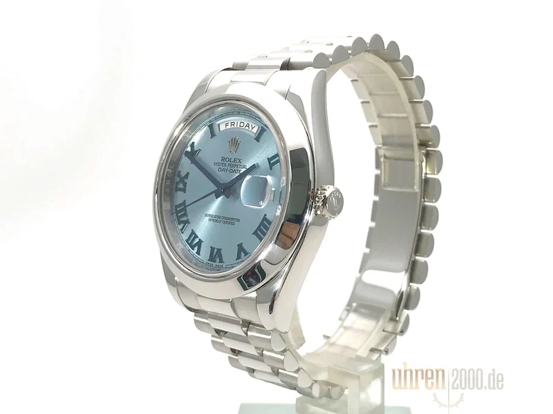 Rolex Day-Date II Platin 218206 Eisblau Römisch aus 2010 LC100