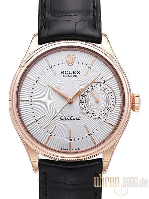Rolex Cellini Date 50515 Silber Leder Schwarz
