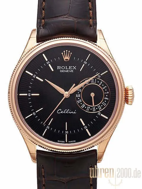 Rolex Cellini Date 50515 Schwarz Leder Braun