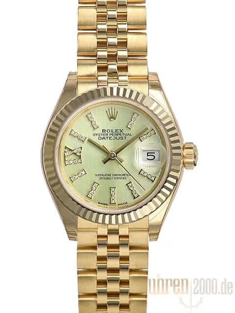 Rolex Lady-Datejust 28 Gelbgold 279178 Lindgrün DIA Jubile-Band
