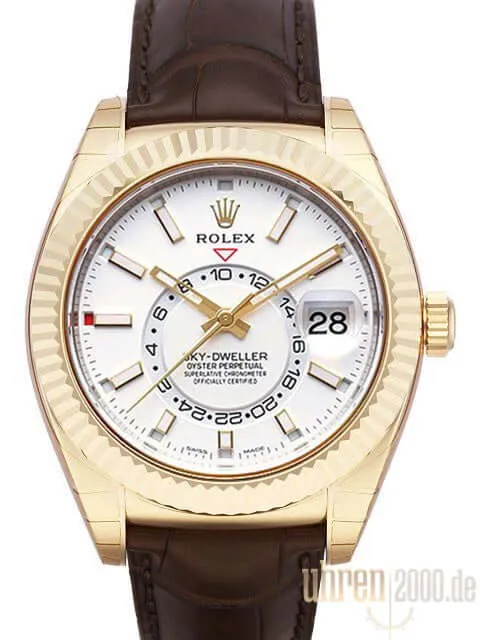 Rolex Sky-Dweller 326138 Gelbgold - Krokoleder weißes Zifferblatt