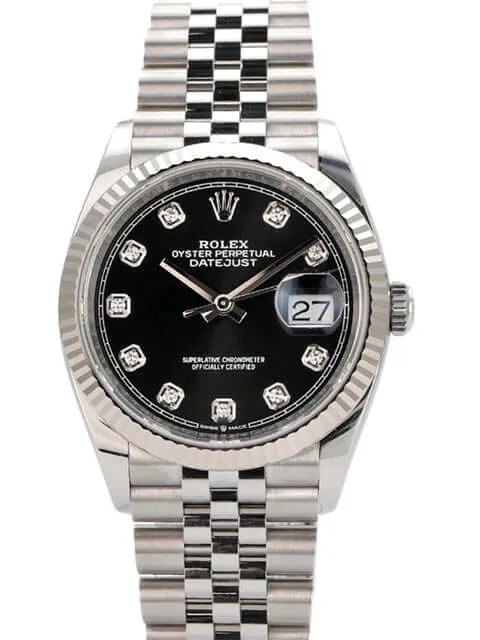 Rolex Datejust 36 Oystersteel Weißgold 126234 Diamant Schwarz Jubile-Band