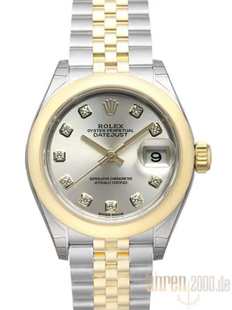 Rolex Datejust 28 Edelstahl Gelbgold 279163 Silber Diamant Jubile-Band