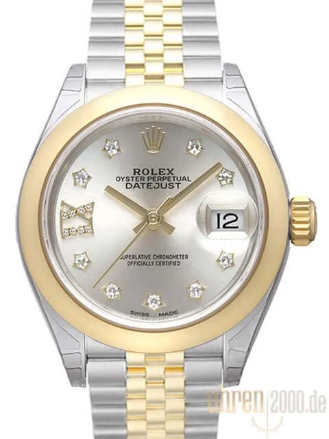 Rolex Datejust 28 Edelstahl Gelbgold 279163 Silber Römisch Diamant Jubile-Band
