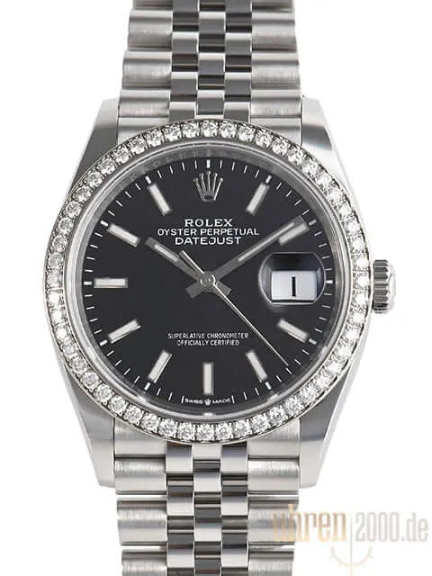 Rolex Datejust 36 Oystersteel Weißgold Diamant 126284RBR Jubile-Band Schwarz Index