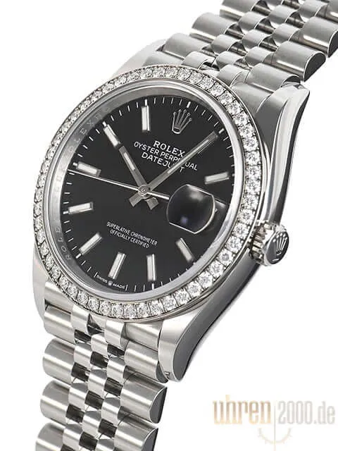 Rolex Datejust 36 Oystersteel Weißgold Diamant 126284RBR Jubile-Band Schwarz Index