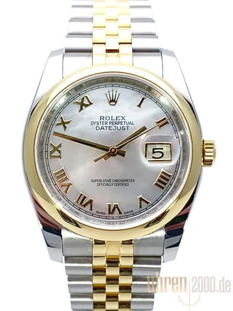 Rolex Datejust 36 Edelstahl Gelbgold 116203 Perlmutt Römisch Jubile-Band