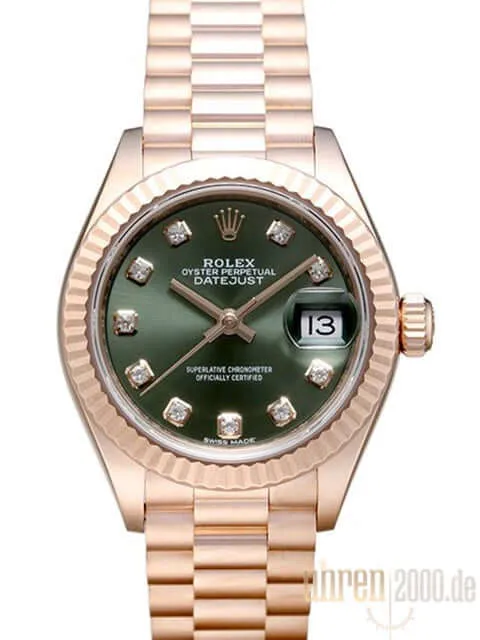 Rolex Lady-Datejust 28 Everose-Gold 279175 Olive Diamant