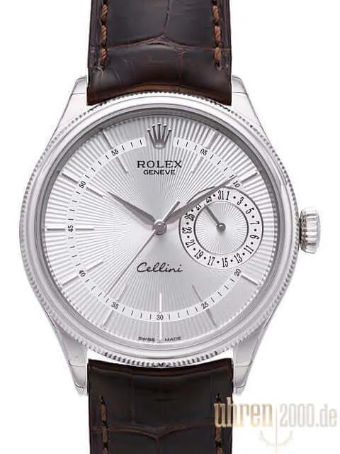 Rolex Cellini Date 50519 Silberfarben Leder Braun