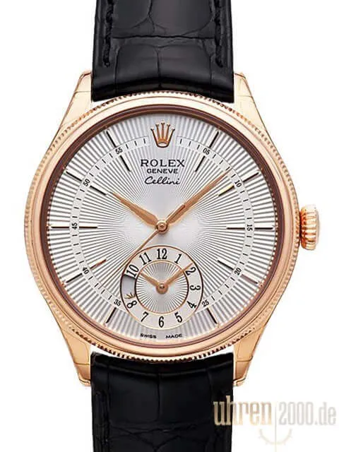 Rolex Cellini Dual Time 50525 Silber Leder Schwarz