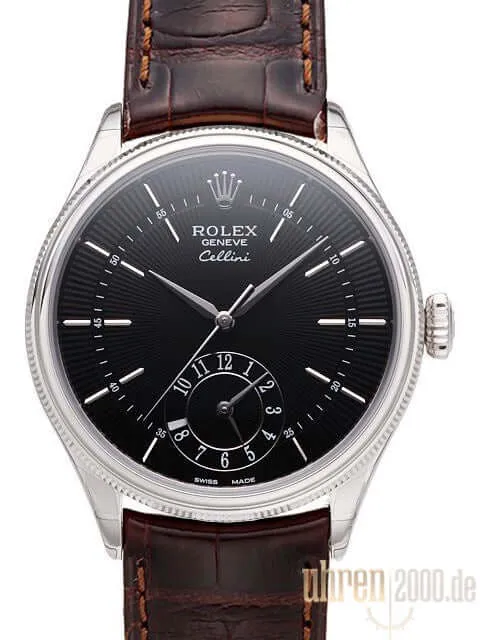 Rolex Cellini Dual Time 50529 Schwarz Leder Braun