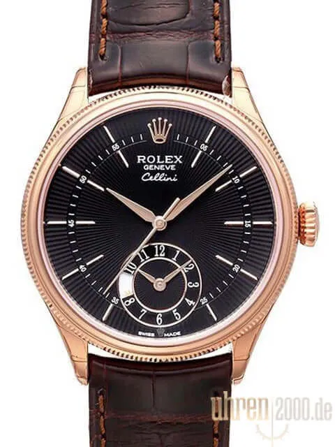 Rolex Cellini Dual Time 50525 Schwarz Leder Braun