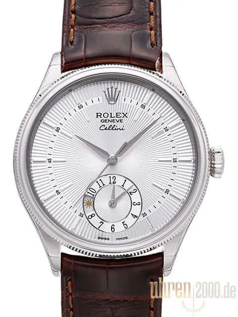 Rolex Cellini Dual Time 50529 Silber Leder Braun