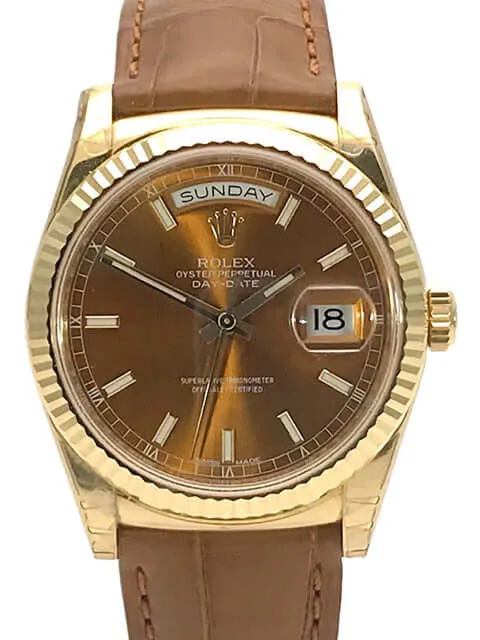 Rolex Day-Date 36 Gelbgold 118138 Leder Cognac ungetragen