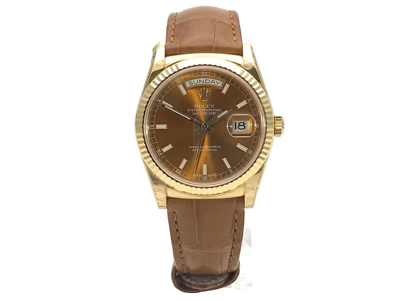 Rolex Day-Date 36 Gelbgold 118138 Leder Cognac ungetragen