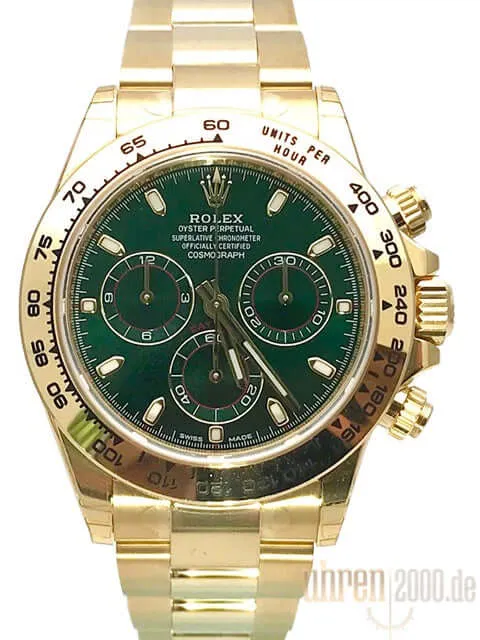 Rolex Cosmograph Daytona Gelbgold 116508 Grün ungetragen aus 2017 LC100
